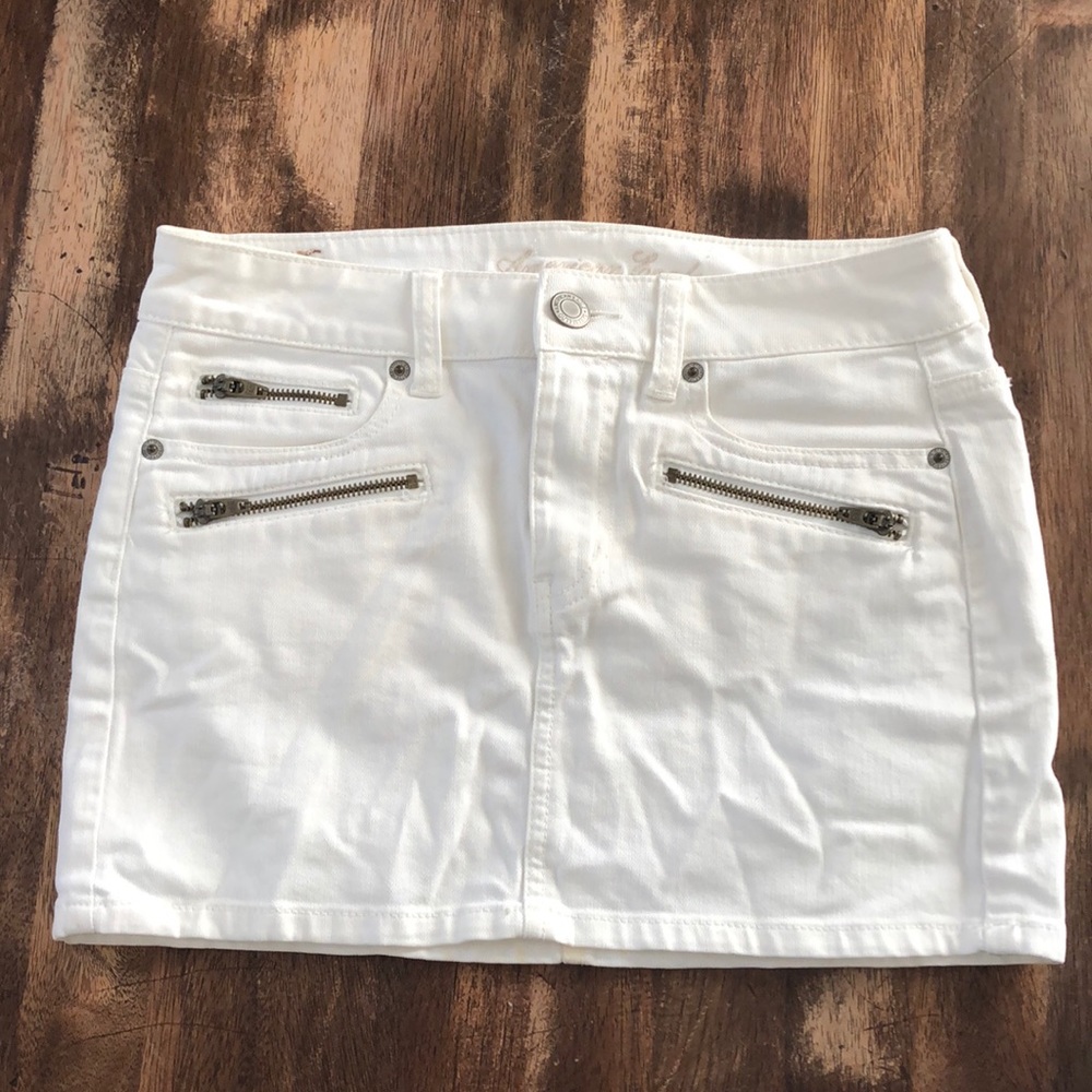 American Eagle White Jean Mini Skirt